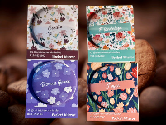 Set of 6 Custom Name 1 Side- Mirror 3x3” round | Custom gift | party Souvenir |Party Favors | giveaways | mixed or same design