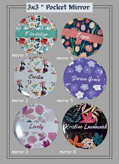 Set of 6 Custom Name 1 Side- Mirror 3x3” round | Custom gift | party Souvenir |Party Favors | giveaways | mixed or same design