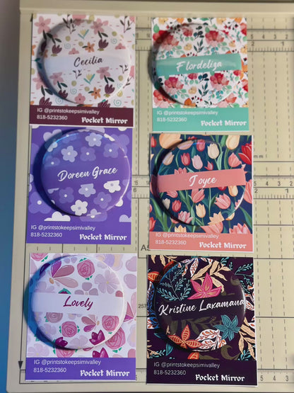 Set of 6 Custom Name 1 Side- Mirror 3x3” round | Custom gift | party Souvenir |Party Favors | giveaways | mixed or same design